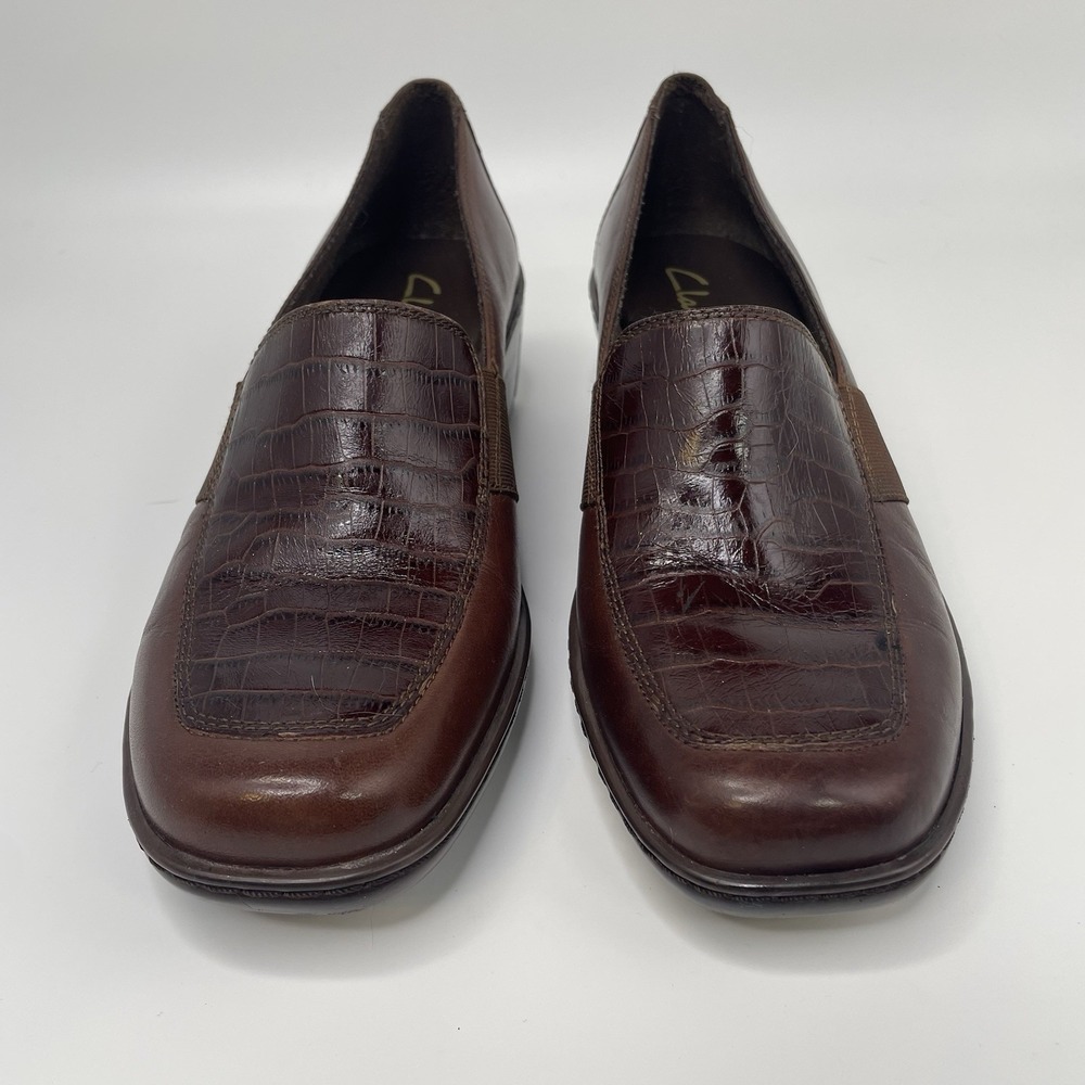 Clarks Womens Shoes Size 7.5 Brown Leather Slip On Loafer Croc Print - Picture 5 of 15